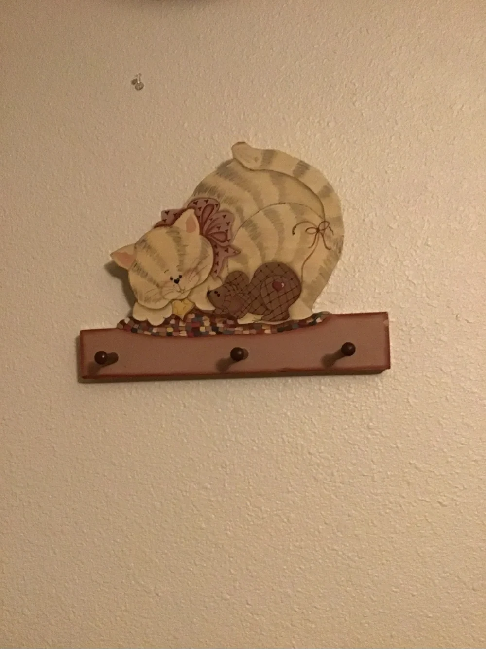 Cream and Pink Cat Wall Hook Rack - Decorative Home Wall Decor